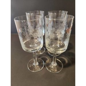 4 MCM Vtg Etched Flowers Floral Sherry Cordial Wine Glasses 7" Aperitif